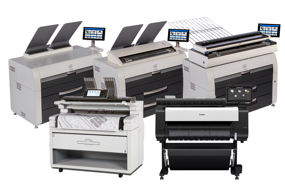 Wide format printers, scanners and plotters from KIP, Ricoh and Canon, available from Electronic Office Systems in NJ.